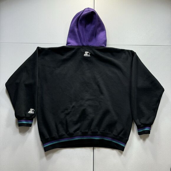 Vintage Starter Charlotte Hornets Hoodie Men’s Large Black‎ Double Faced NBA 90s - Picture 5 of 8